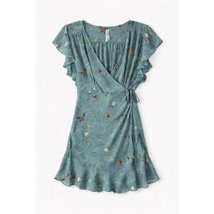 Feather Bone Anthropologie Sheer Chiffon Botanical ButterflyWrap A-line‎  Dress